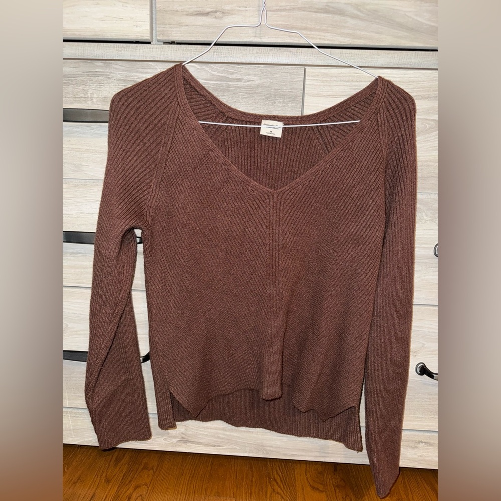 Abercrombie & Fitch Brown V-Neck Ribbed Sweater